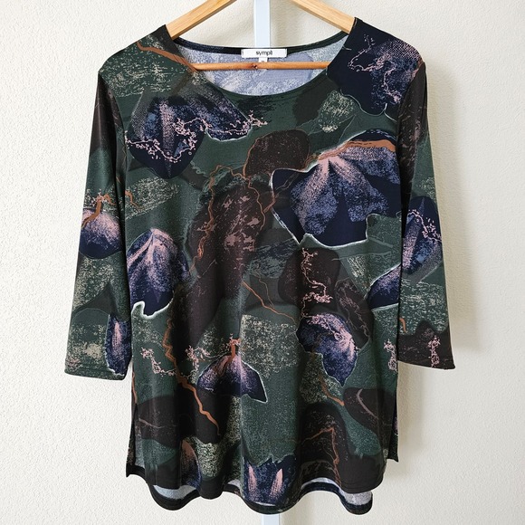NWT SYMPLI Go to Classic T-Shirt Relax 3/4 Sleeve Abstract Floral Sz 10 - Picture 2 of 16